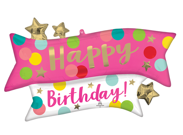 Satin Happy Birthday Pink Confetti 1 Stor folieballong med form - 96x58cm