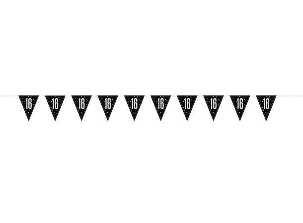 Sort & Sølv Glitz - #16 1 Flaggbanner i plast - 2,9m