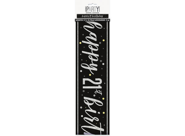 Sort & Sølv Glitz - #21 1 Foliebanner - 2,9m