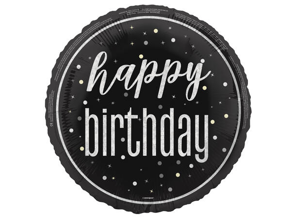 Sort & Sølv Glitz - "Happy Birthday" 1 Folieballong - 46cm(18")