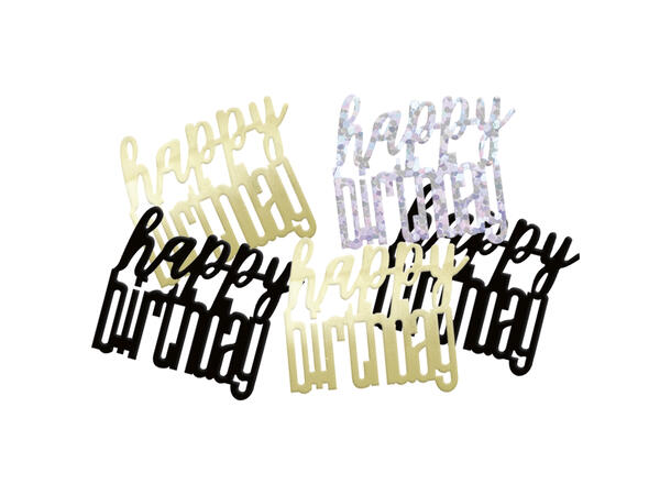 Sort & Sølv Glitz - "Happy Birthday" 1 Pose Bordkonfetti - 15g