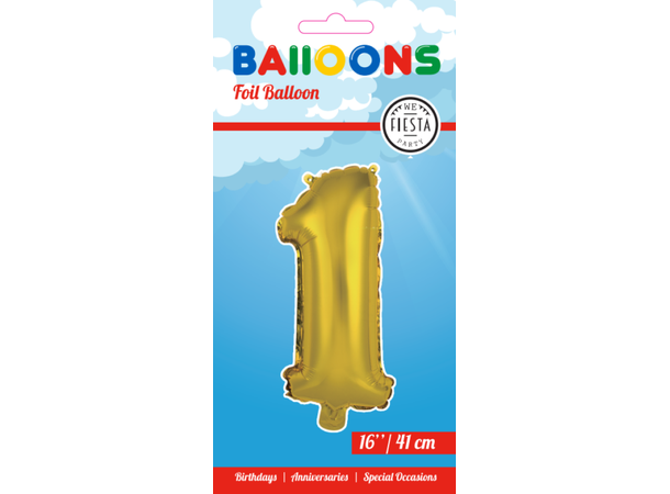 Tallballong # 1 - Gull 1 Folieballong - 41cm (16")