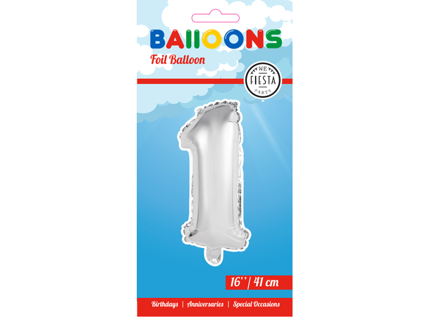 Tallballong # 1 - Sølv 1 Folieballong - 41cm (16") 