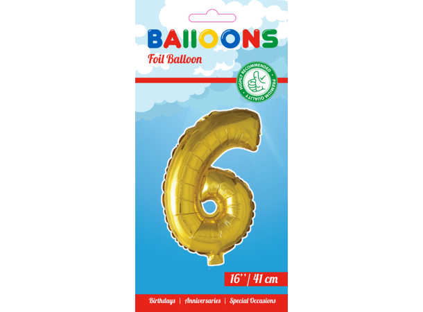 Tallballong # 6 - Gull 1 Folieballong - 41cm (16") 