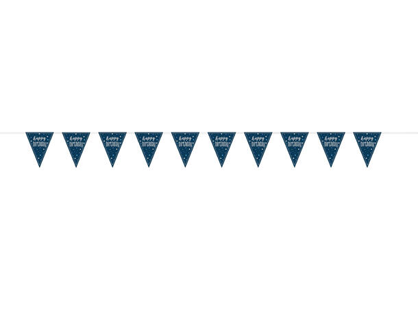 Blå & Sølv Glitz - "Happy Birthday" 1 Flaggbanner i plast - 2,9m