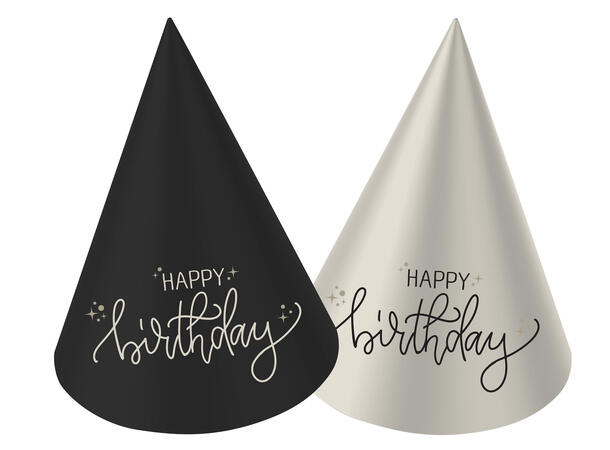 Creme Noir - "Happy Birthday" 6 Festhatter i papir