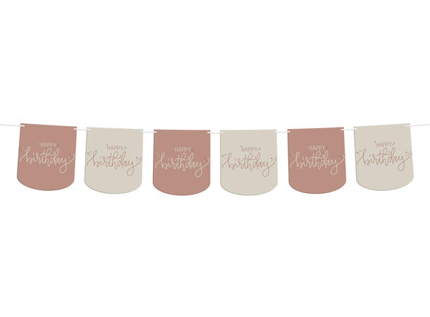Creme Rose - "Happy Birthday" 1 Flaggbanner i papir - 6m