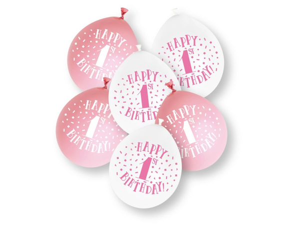Første Bursdag - Rosa- 2 farger assotert 10 Gummiballonger - 25cm (10")