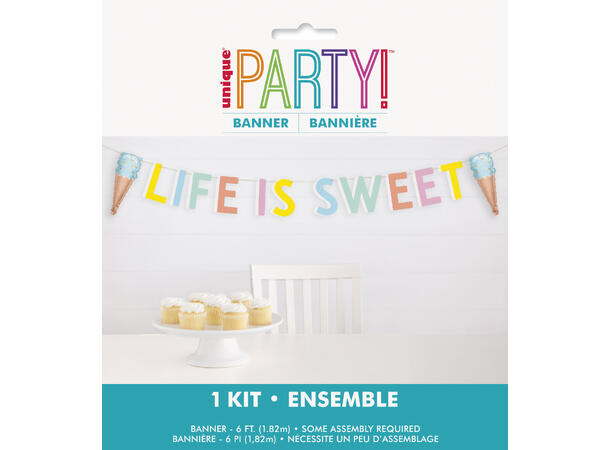 Pastel Ice Cream - "Life is Sweet" 1 Bokstavbanner med mini folieballonger