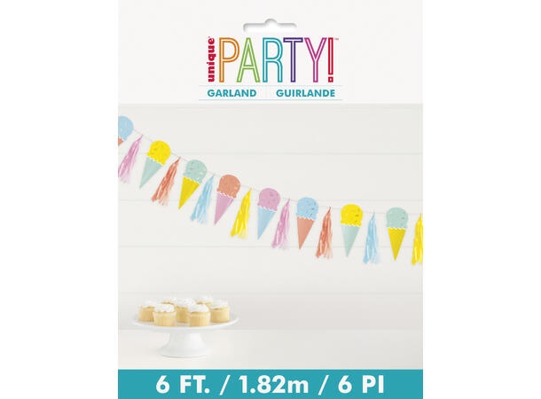 Pastel Ice Cream 1 Papirgirlander med tassels - 1,83m 