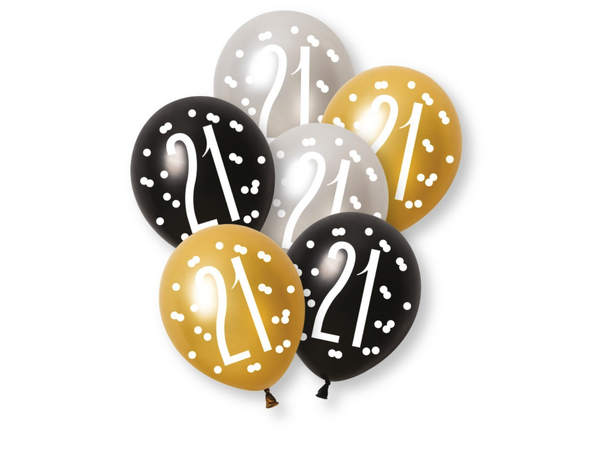 Sort & Sølv Glitz - #21 6 Gummiballonger - 30cm (12") - 3 farger