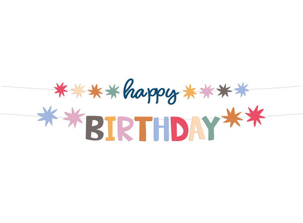 Star Burst - "Happy Birthday" 1 Bokstavbanner i 2 deler i papir - 1,5m