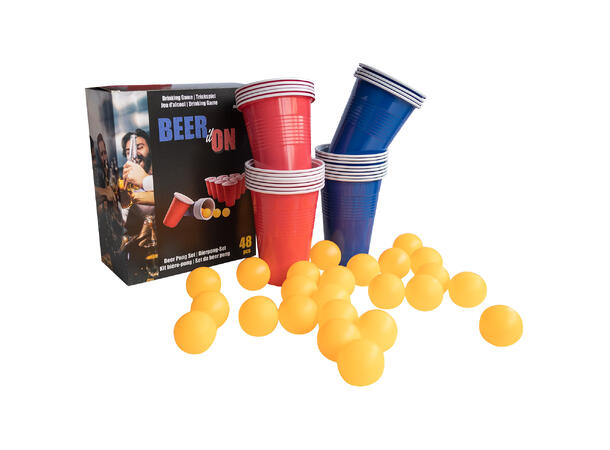 Drikkelek - Beer Pong 24 kopper i papp og 24 baller i plast 