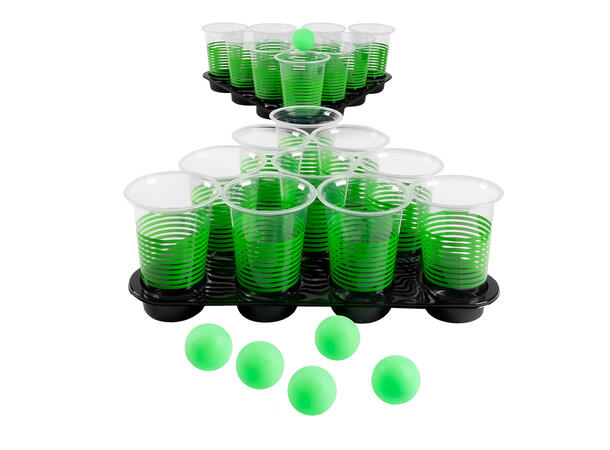 Drikkelek - Beer pong - deluxe Innhold 20 plastkopper, 6 baller,2 brett
