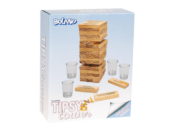 Drikkelek - Stabletårn m/ utfordringer Innhold 54 stableklosser, 4 shotteglass 