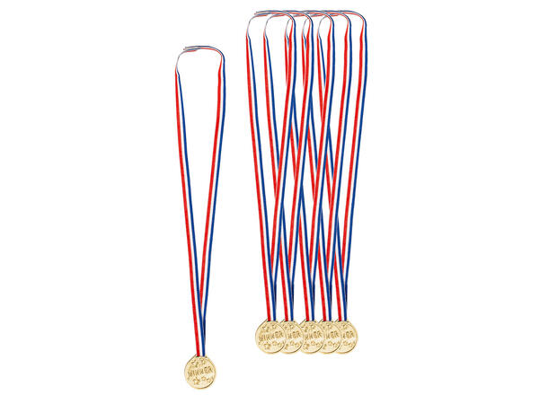 Gullmedaljer - WINNER 6 gullmedaljer i plast m snor - 3,5cm 