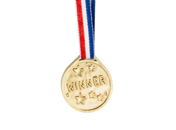 Gullmedaljer - WINNER 6 gullmedaljer i plast m snor - 3,5cm