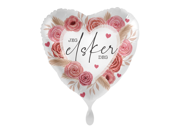 Jeg Elsker Deg - Roser 1 Folieballong hjerte - 17" - (43cm) 