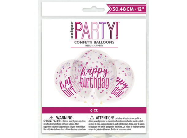 Konfettiballonger - Rosa og Sølv Glitz 6 Gummiballonger - 30cm (12")