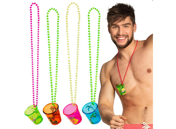 Shotteglass med kjede - Hawaii 12 stk:  6 rosa, 2 blå/grønn/oransje
