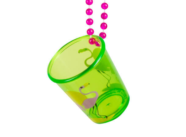 Shotteglass med kjede - Hawaii 12 stk:  6 rosa, 2 blå/grønn/oransje