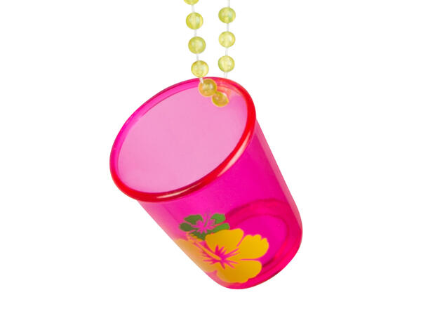 Shotteglass med kjede - Hawaii 12 stk:  6 rosa, 2 blå/grønn/oransje
