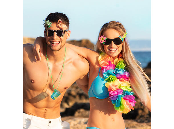 Shotteglass med kjede - Hawaii 12 stk:  6 rosa, 2 blå/grønn/oransje 