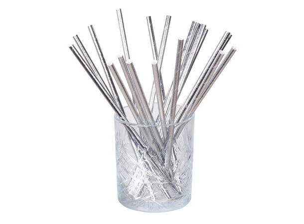Sugerør - Sølv 20 Sugrør i papir - 20cm 