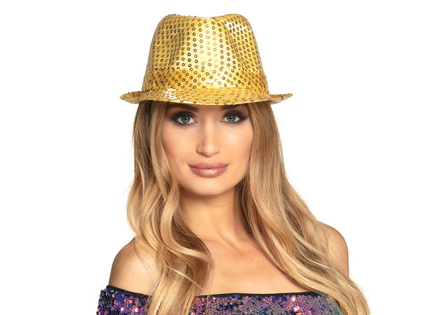Trilbyhatt - Gull paljetter 1 Hatt til voksen - Onesize