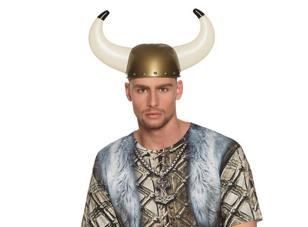 Vikinghjelm med horn 1 Hjelm i plast til voksen 