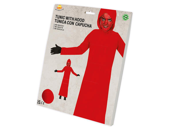 1 Tunika m/hette til barn - Rød Tunika m/hette i Polyester - Str 7-9år 