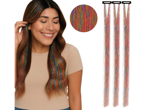 3 Hairextesion - Glitter flerfarget 3 Hairekstesions - 50cm 