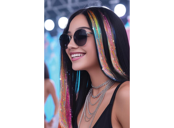 3 Hairextesion - Glitter flerfarget 3 Hairekstesions - 50cm 