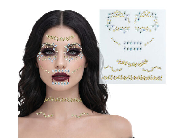 Ansiktskrystaller - Gull/Sølv Hodeskalle 1 Ark med selvklebende stener - 13x15cm 