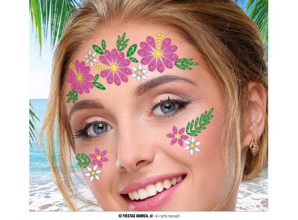 Ansiktssmykker - Blomster - Lys lilla 1 Sett smykker i selvklebende harpiks 