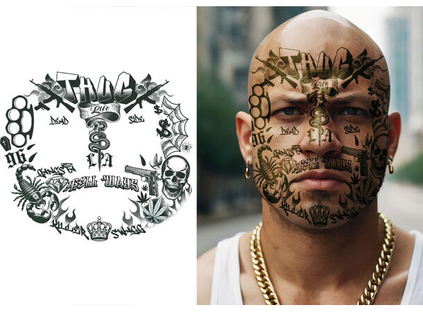 Ansiktstatovering - Forbryter 1 Ark med tatoveringer - 22x20cm 