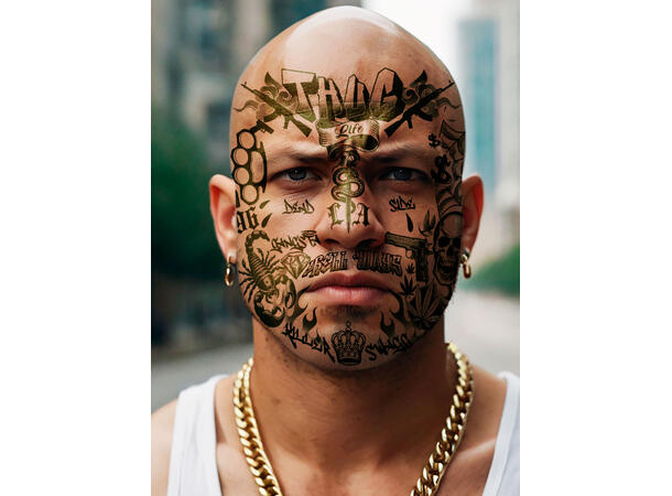 Ansiktstatovering - Forbryter 1 Ark med tatoveringer - 22x20cm 