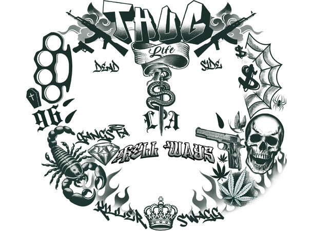 Ansiktstatovering - Forbryter 1 Ark med tatoveringer - 22x20cm 