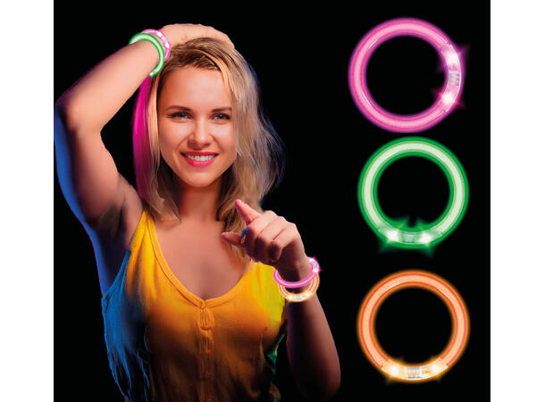 Armbånd m/LED-lys - Ass farger 1 Pose med 4 armbånd - 8cm 