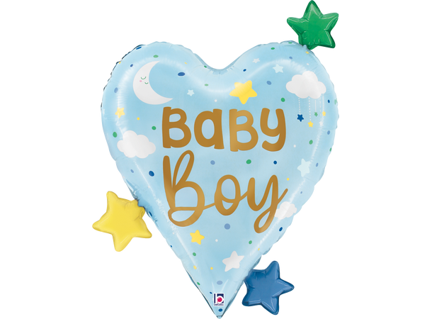 Baby Boy - Hjerte med stjerner 1 Folieballong med form - (52x62 cm) 