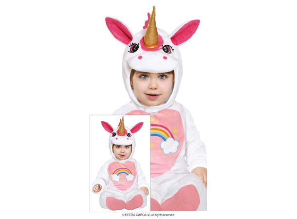 Baby Enhjørning - Hvit/Rosa 1 Babykostyme til jente - Str 12-18 Mnd 