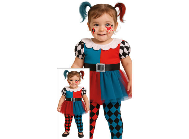 Baby Harlequin - Blå/Rød 1 Babykostyme til jente - Str 12-18 Mnd 