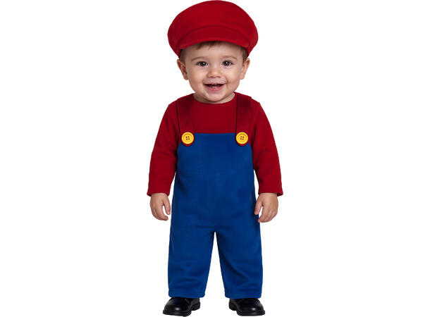 Baby Italiensk rørlegger - rød/blå 1 Babykostyme til gutt - Str 18-24 Mnd 