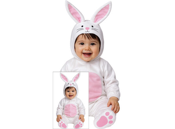 Baby Kanin - Hvit/rosa 1 Babykostyme - Str 12-18 Mnd 