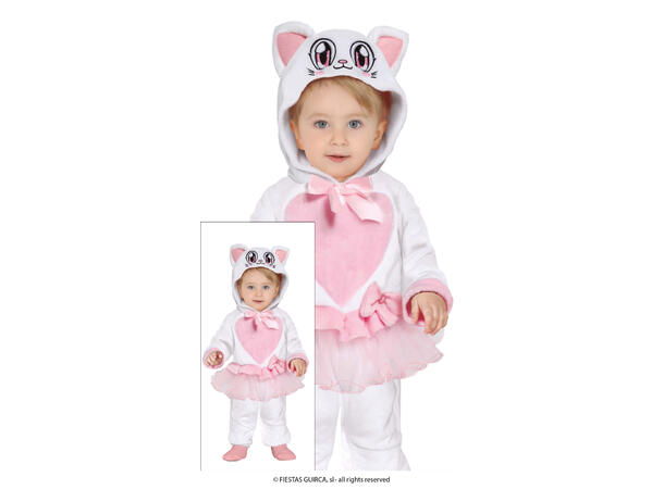 Baby Kattunge - Hvit/Rosa m/tutu 1 Babykostyme til jente - Str 18-24 Mnd 