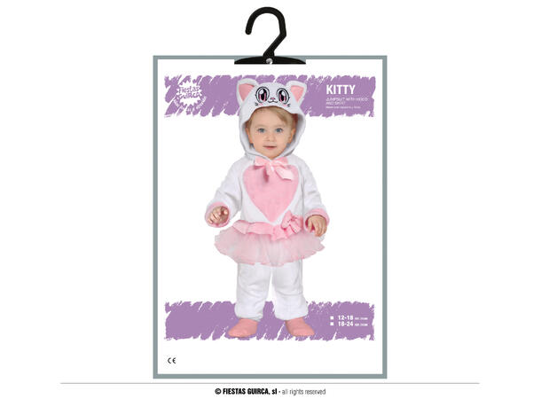 Baby Kattunge - Hvit/Rosa m/tutu 1 Babykostyme til jente - Str 18-24 Mnd 