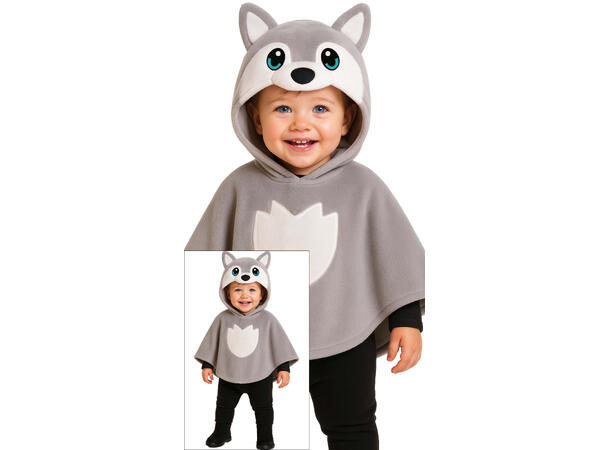 Baby Ulveponcho - Grå/Hvit 1 Babykostyme - Str 18-24 Mnd 