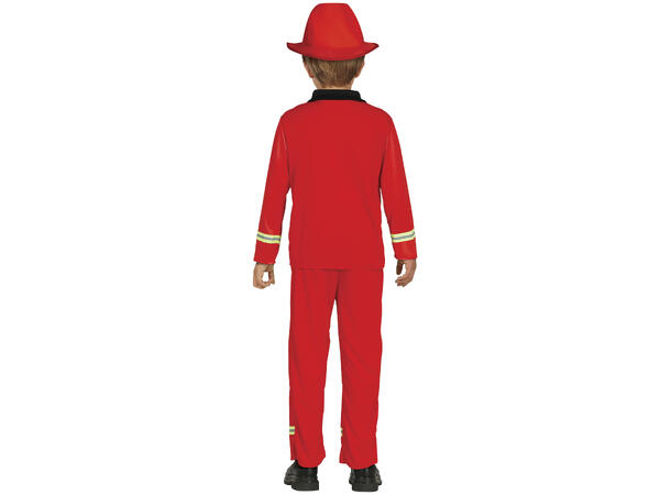 Brannmann - barnekostyme - Rød 1 Barnekostyme - Str 5-6 År 