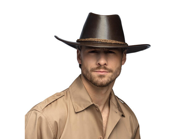 Cowboyhatt - Mørk brun m/Snor 1 Hatt til voksen - Onesize 