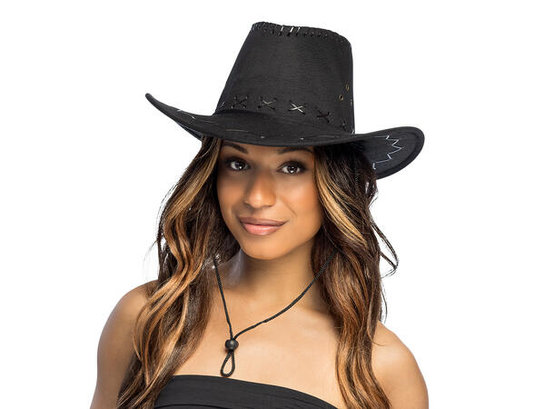 Cowboyhatt - Sort - Lærlook 1 Hatt til voksen - Onesize 
